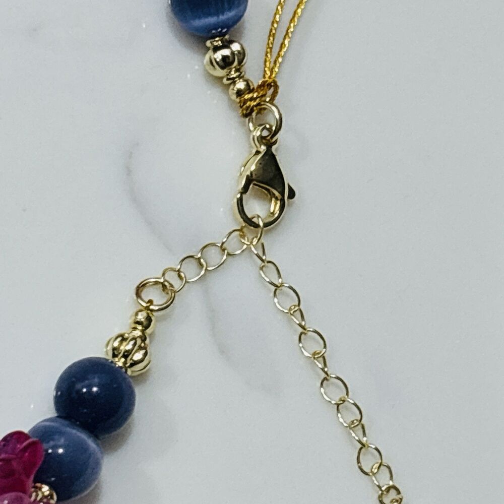 Eyecandy LA Necklace Statement Floral Beaded Purple Flower Cluster Gold Tone NEW - Picture 7 of 10